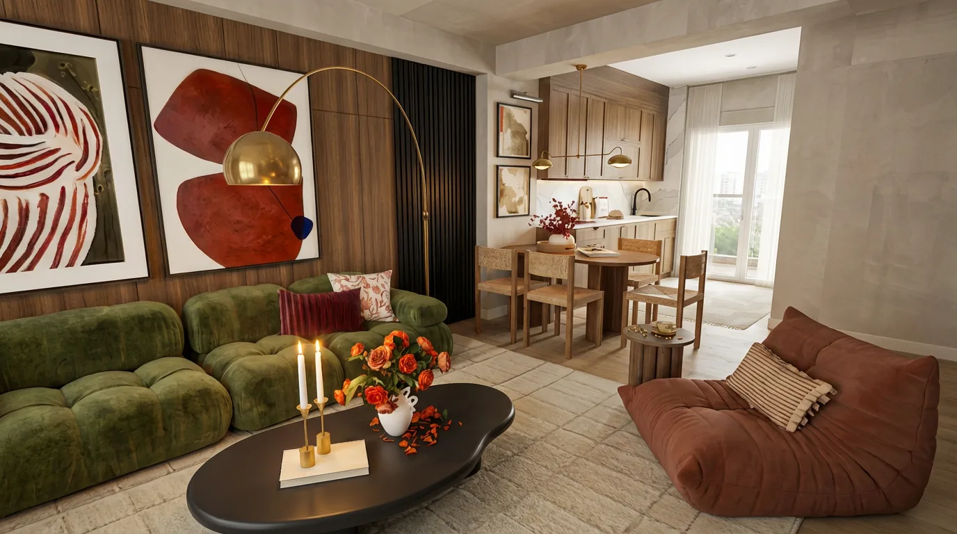 Living room after online interior design with curated custom pieces